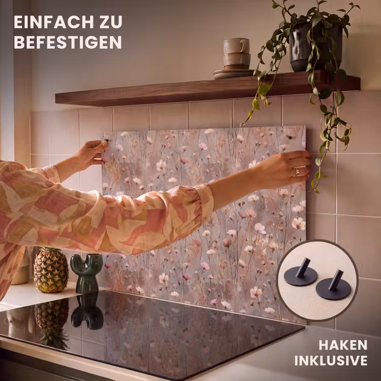 2-in-1 Herdabdeckplatte & Spritzschutz - Blumen - Wild - Pastell - Bloemen - Wild - Pastel Inductie beschemer met haakjes klein 777