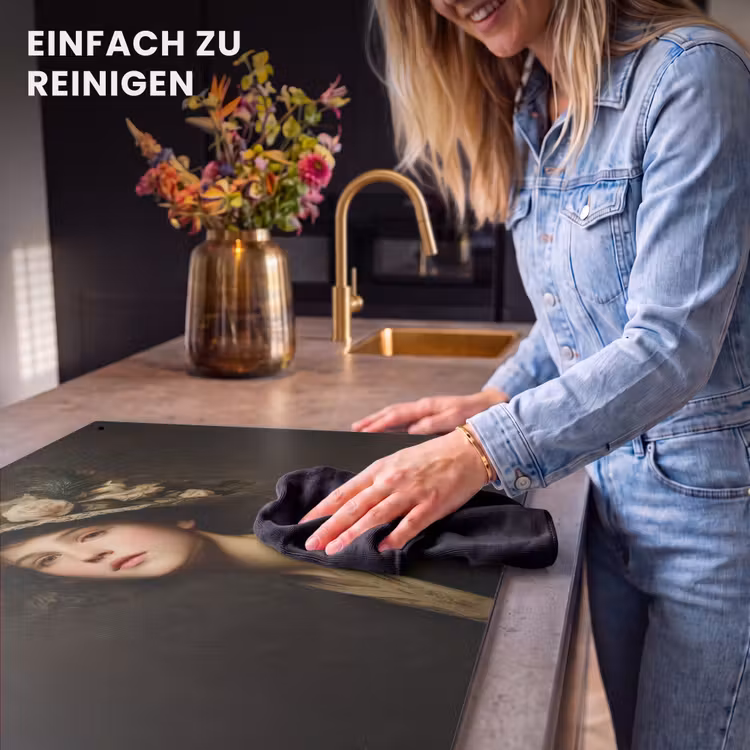 2-in-1 Herdabdeckplatte & Spritzschutz - Blumenhut - Porträt - Frau - Bloemenhoed - Portret - Vrouw Inductie beschemer met haakjes klein