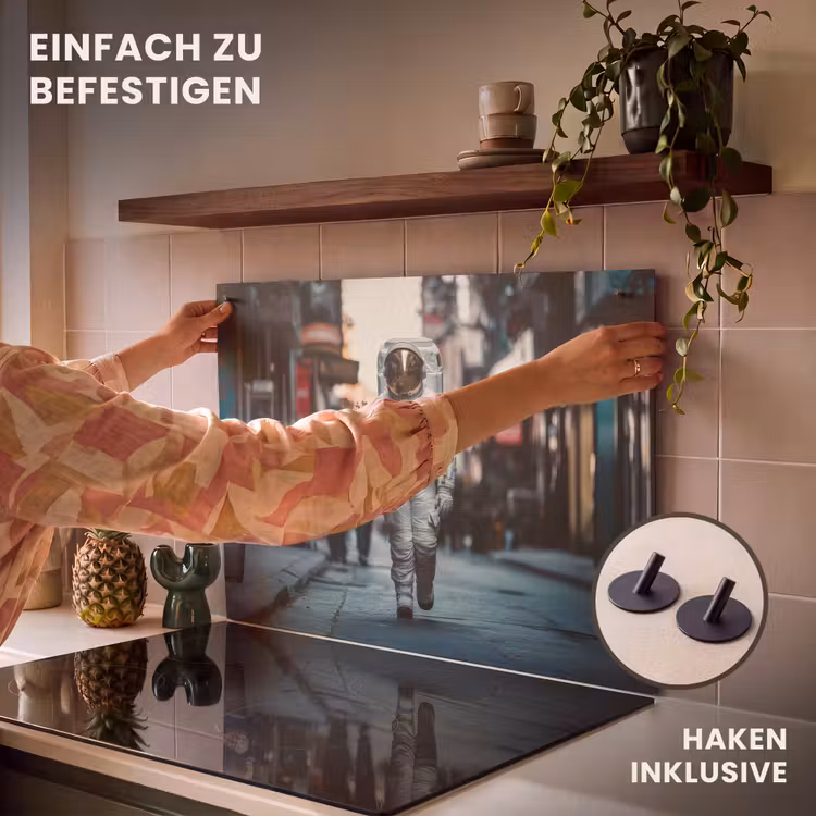 2-in-1 Herdabdeckplatte & Spritzschutz - Blumenstrauß - Blumen - Bunt - Astronaut - Boeket - Bloemen - Kleurrijk - Astronaut Inductie beschemer met haakjes klein