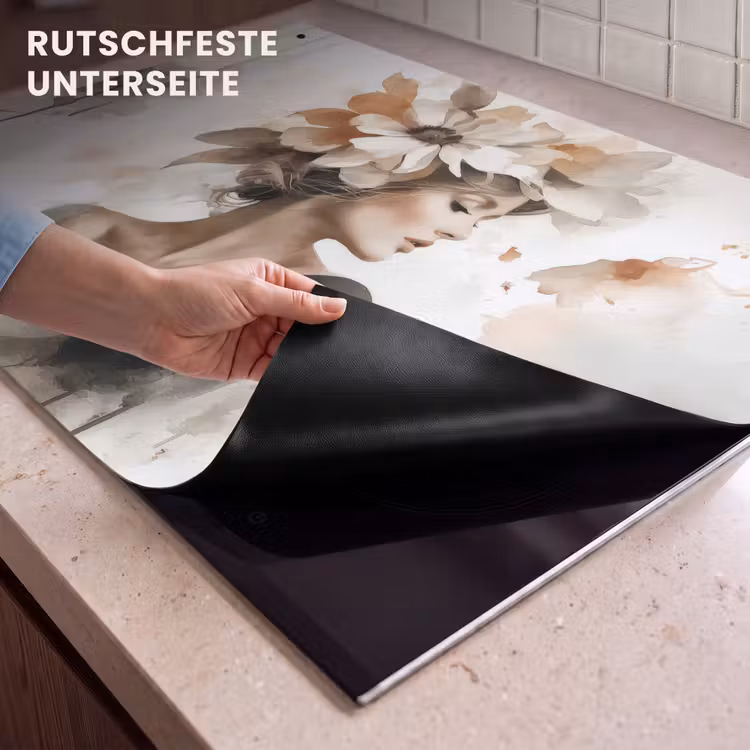 2-in-1 Herdabdeckplatte & Spritzschutz - Blüte - Porträt - Gesicht - Bloesem - Portret - Gezicht Inductie beschemer met haakjes klein