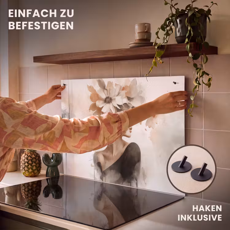 2-in-1 Herdabdeckplatte & Spritzschutz - Blüte - Porträt - Gesicht - Bloesem - Portret - Gezicht Inductie beschemer met haakjes klein