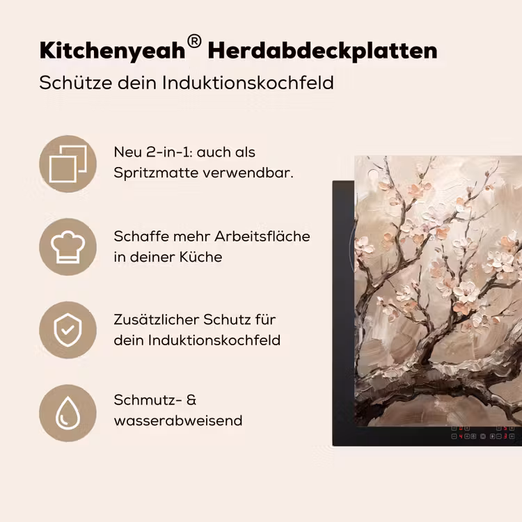Bloesem - Takken - Schilderij - Beige - Serene Inductie beschemer met haakjes klein -ky-usp-de