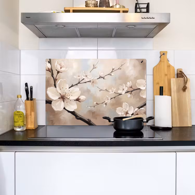 Bloesem - Takken - Schilderij - Beige - Serene Inductie beschemer met haakjes klein -sfeer2