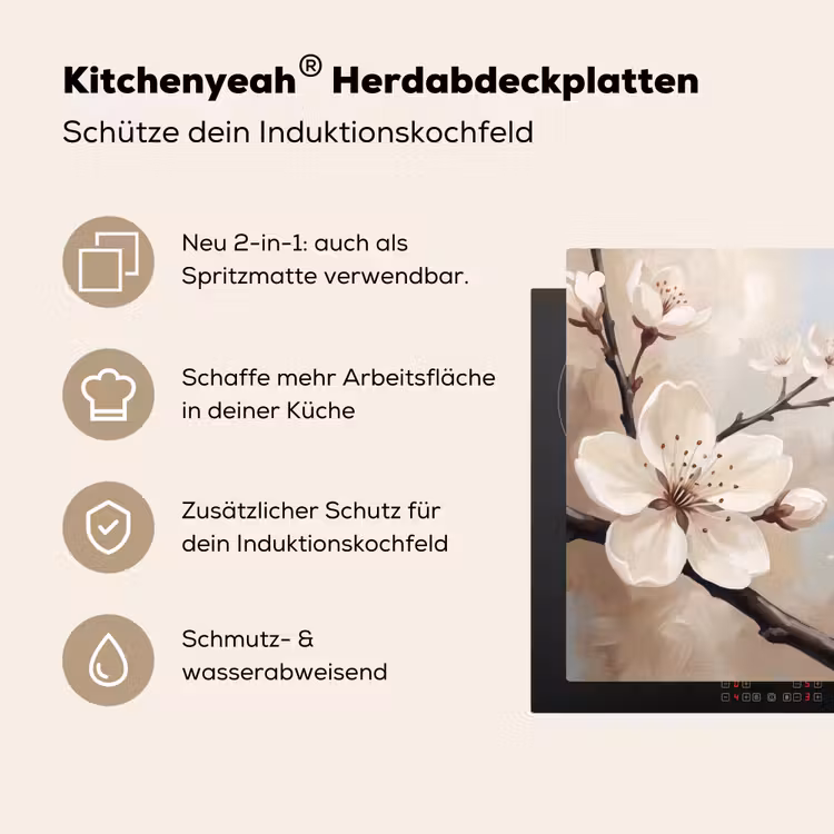 Bloesem - Takken - Schilderij - Beige - Serene Inductie beschemer met haakjes klein -ky-usp-de