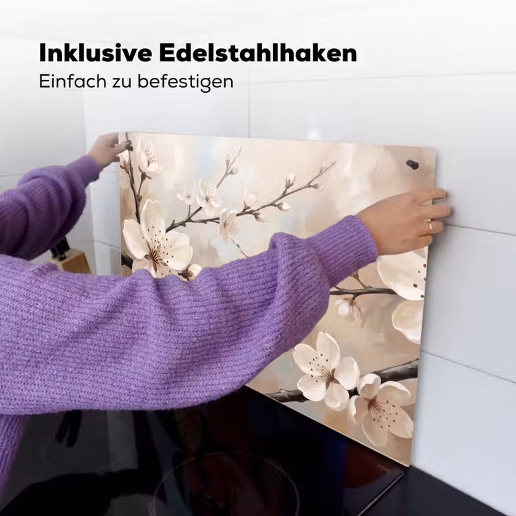 Bloesem - Takken - Schilderij - Beige - Serene Inductie beschemer met haakjes klein -ky-ophangen-de