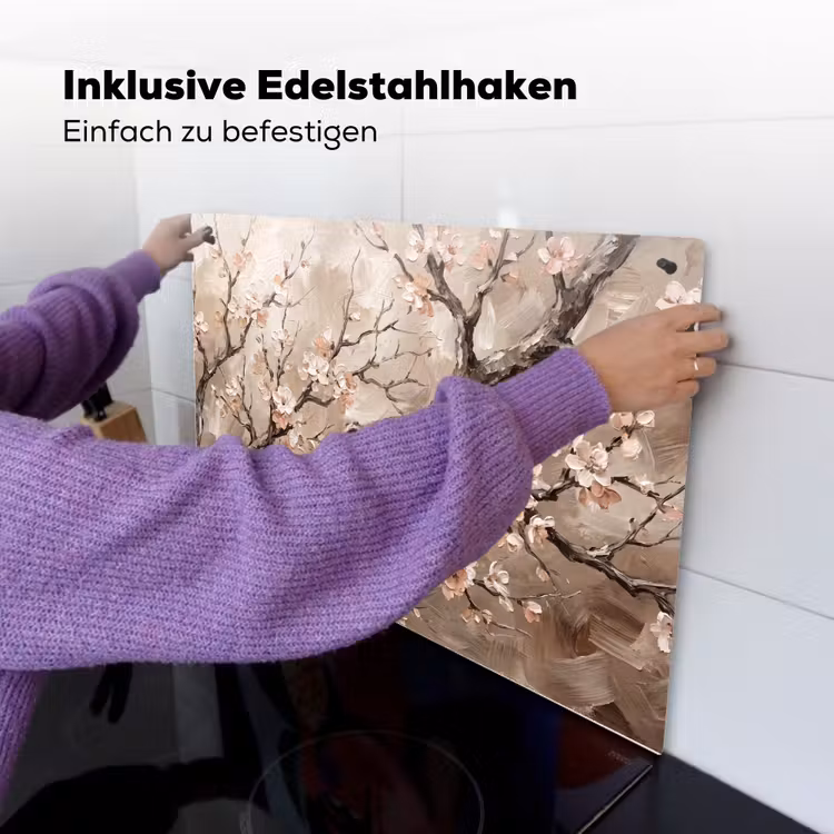 Bloesem - Takken - Schilderij - Beige - Serene Inductie beschemer met haakjes klein -ky-ophangen-de