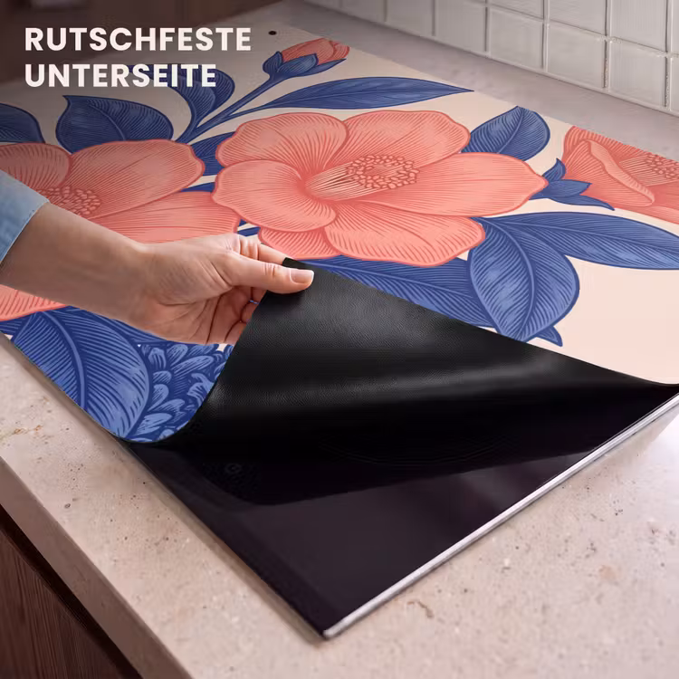 2-in-1 Herdabdeckplatte & Spritzschutz - Blüten – Blätter – Botanik - Bloemen - Bladeren - Botanisch Inductie beschemer met haakjes klein