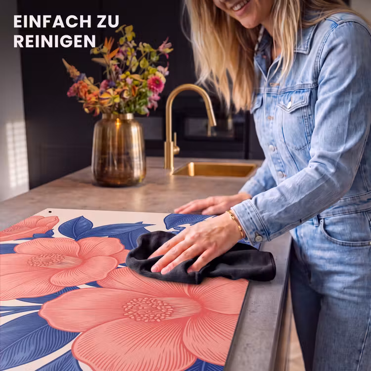 2-in-1 Herdabdeckplatte & Spritzschutz - Blüten – Blätter – Botanik - Bloemen - Bladeren - Botanisch Inductie beschemer met haakjes klein