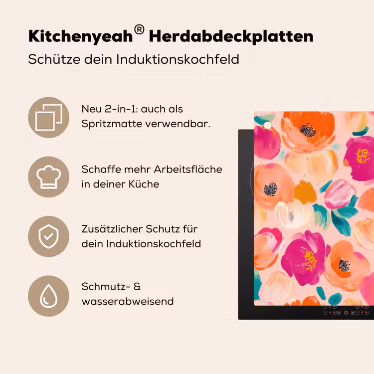 Bloesems - Vrolijk - Kleurrijk Inductie beschemer met haakjes klein 777 -ky-usp-de
