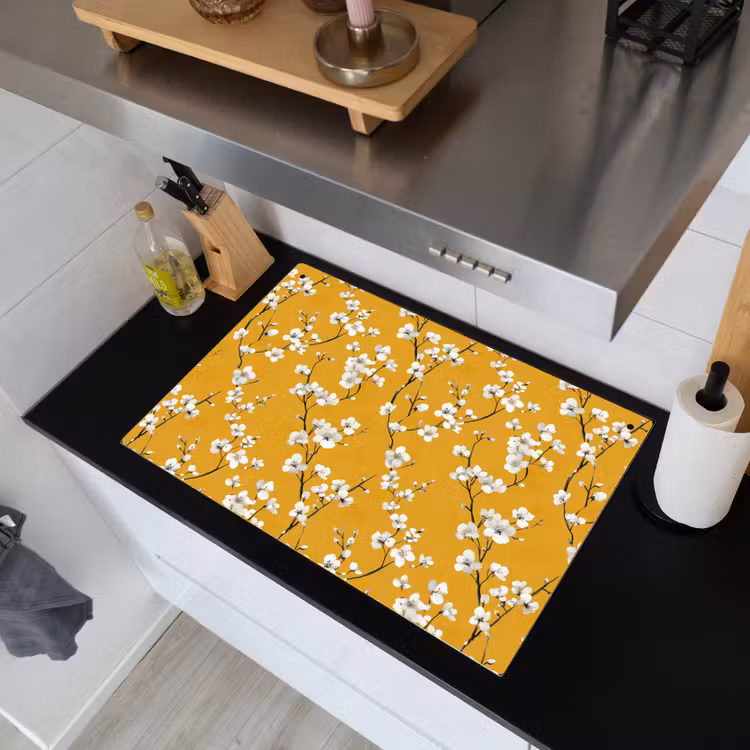 Bloesemtak - Aquarel - Geel Inductie beschemer met haakjes klein 777 -sfeer1