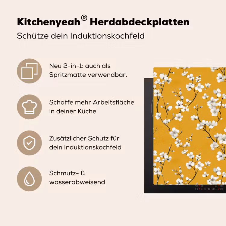 Bloesemtak - Aquarel - Geel Inductie beschemer met haakjes klein 777 -ky-usp-de