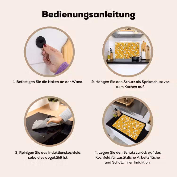 Bloesemtak - Aquarel - Geel Inductie beschemer met haakjes klein 777 -ky-gebruik-de