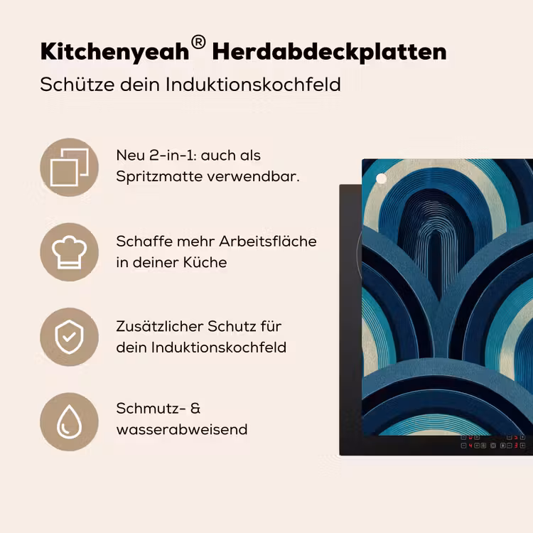 Bogen - Geometrisch - Patroon - Blauw - Retro Inductie beschemer met haakjes klein 777 -ky-usp-de
