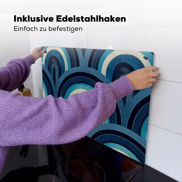 Bogen - Geometrisch - Patroon - Blauw - Retro Inductie beschemer met haakjes klein 777 -ky-ophangen-de