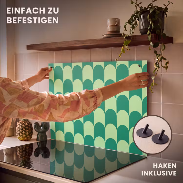 2-in-1 Herdabdeckplatte & Spritzschutz - Bögen - Grün - Gestapelt - Bogen - Groen - Gestapeld Inductie beschemer met haakjes klein 777