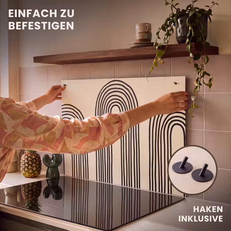 2-in-1 Herdabdeckplatte & Spritzschutz - Bogenformen - Schwarz - Schlank - Boogvormen - Zwart - Strak Inductie beschemer met haakjes klein