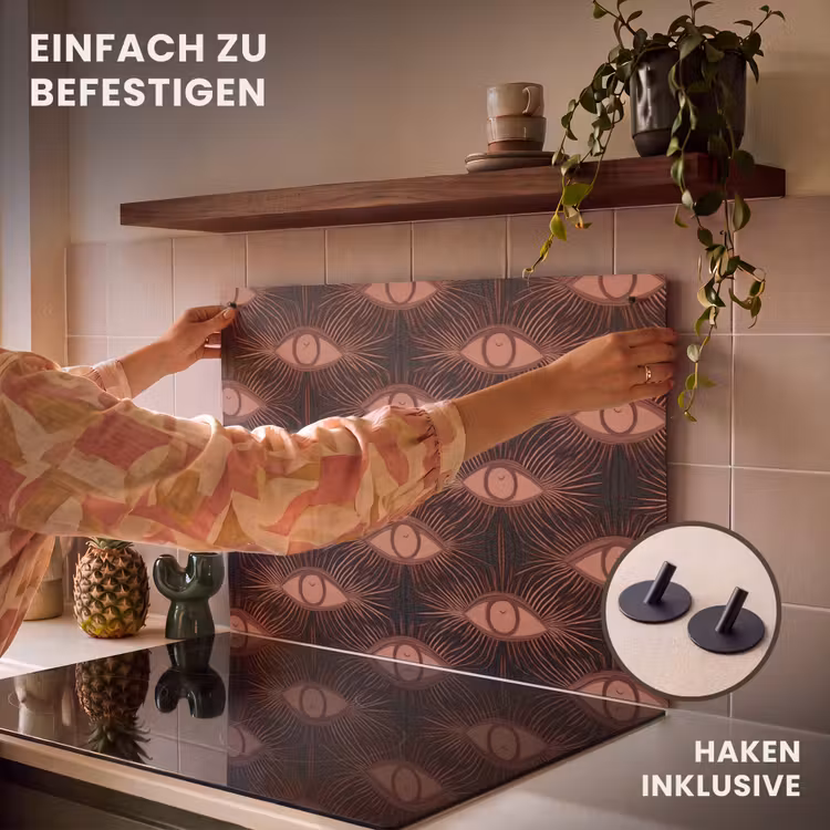 2-in-1 Herdabdeckplatte & Spritzschutz - Bohemian - Auge - Braun - Boheems - Oog - Bruin Inductie beschemer met haakjes klein 777