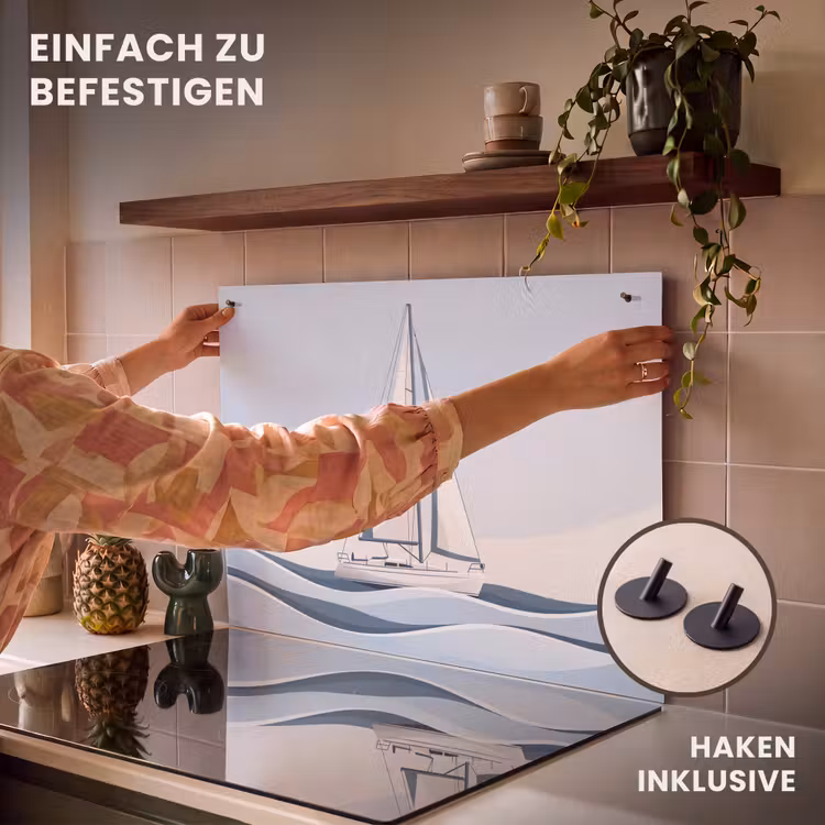 Boot - Zeil - Zee - Modern - Beige Inductie beschemer met haakjes klein -ky-ophangen-de