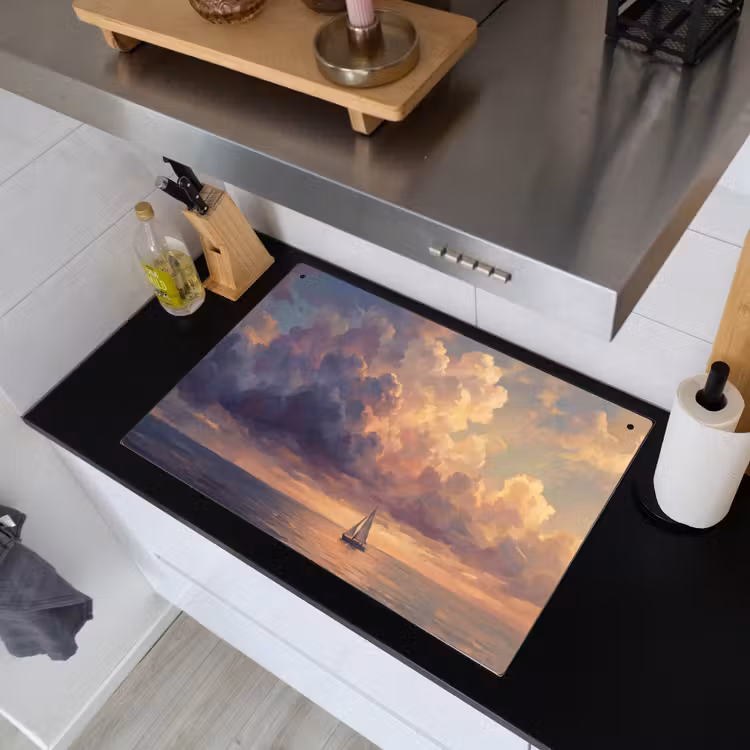 Boot - Zonsondergang - Zee - Natuur - Goud Inductie beschemer met haakjes klein -sfeer1