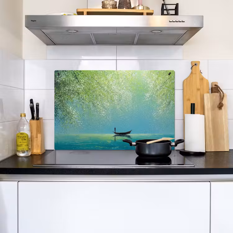 Bootje - Water - Bladeren - Bloesems Inductie beschemer met haakjes klein -sfeer2