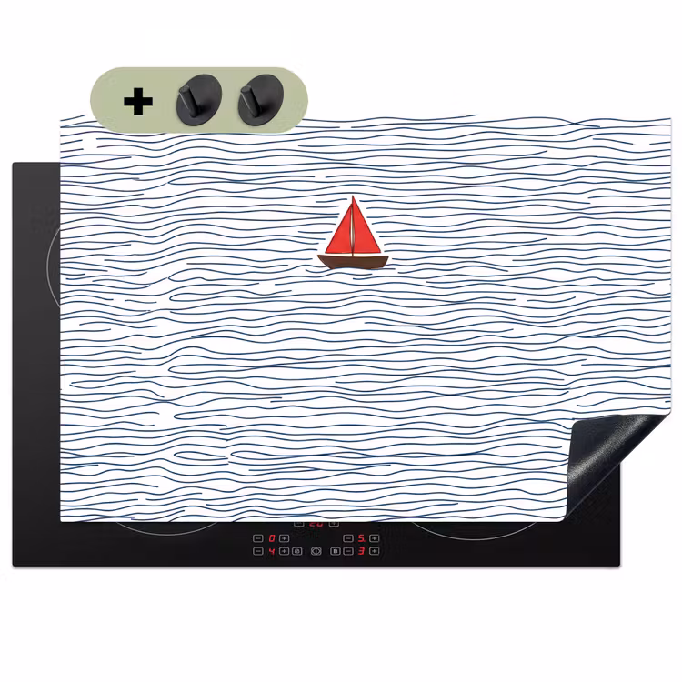 Boot - Water - Rood - Illustratie - Minimalistisch Inductie beschemer met haakjes klein -3d
