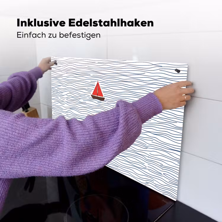 Boot - Water - Rood - Illustratie - Minimalistisch Inductie beschemer met haakjes klein -ky-ophangen-de