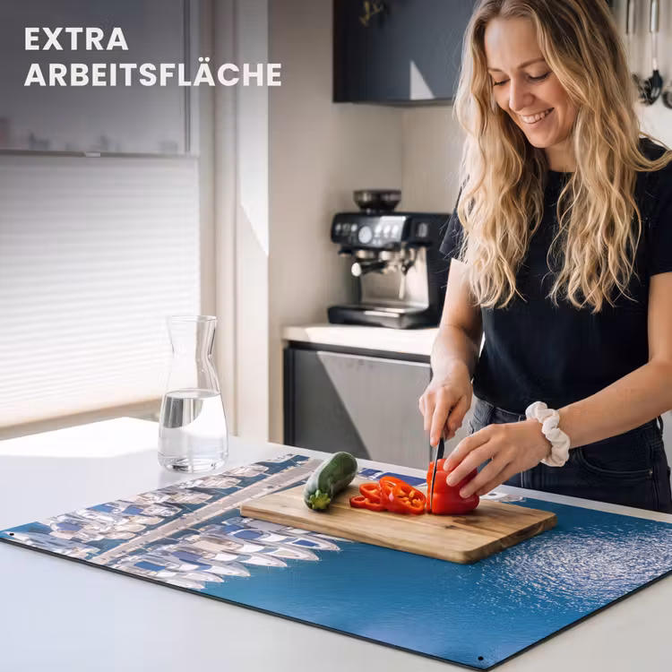 Boot - Jachthaven - Water - Zomer - Blauw Inductie beschemer met haakjes klein -ky-usp-de