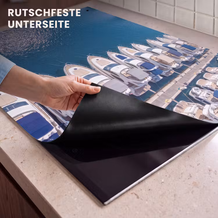 Boot - Jachthaven - Water - Zomer - Blauw Inductie beschemer met haakjes klein -ky-onderkant-de
