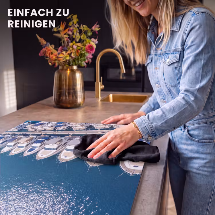 Boot - Jachthaven - Water - Zomer - Blauw Inductie beschemer met haakjes klein -ky-schoon-de