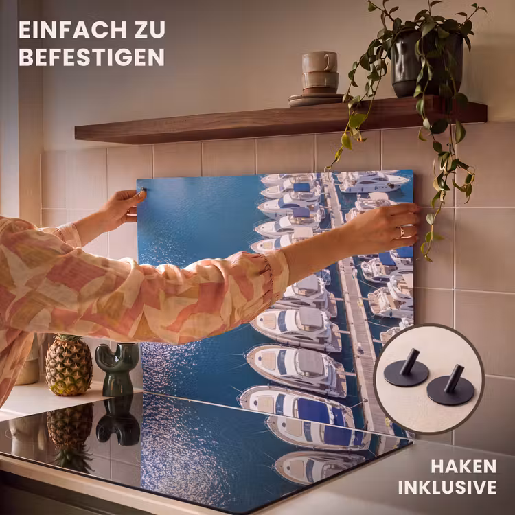 Boot - Jachthaven - Water - Zomer - Blauw Inductie beschemer met haakjes klein -ky-ophangen-de