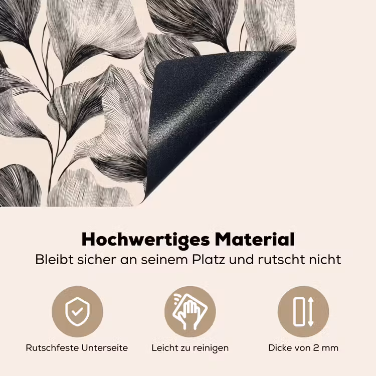 Botanisch - Bladeren - Zwart Inductie beschemer met haakjes klein 777 -ky-onderkant-de