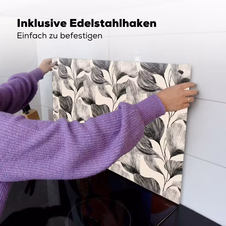 Botanisch - Bladeren - Zwart Inductie beschemer met haakjes klein 777 -ky-ophangen-de