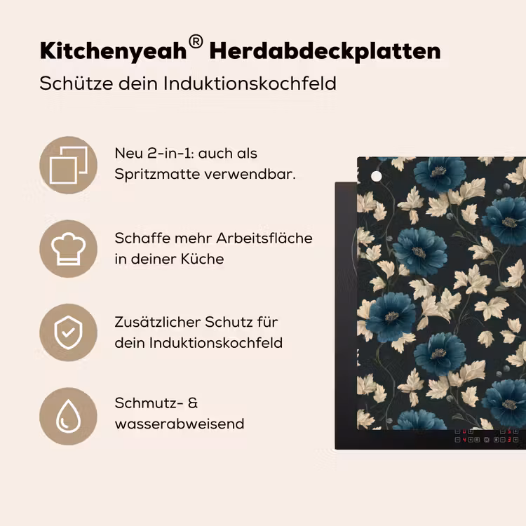 Botanisch - Bloemen - Blauw Inductie beschemer met haakjes klein 777 -ky-usp-de