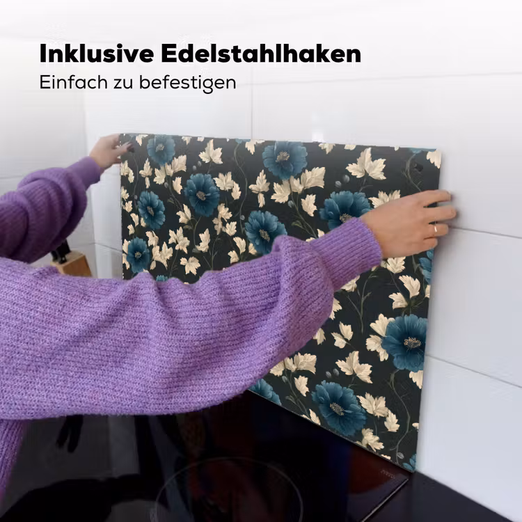 Botanisch - Bloemen - Blauw Inductie beschemer met haakjes klein 777 -ky-ophangen-de