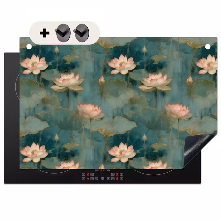 2-in-1 Herdabdeckplatte & Spritzschutz - Botanisch - Blumen - Rosa - Botanisch - Bloemen - Roze Inductie beschemer met haakjes klein 777
