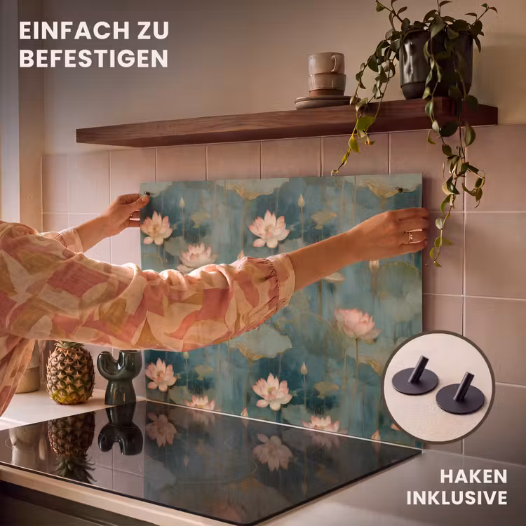 2-in-1 Herdabdeckplatte & Spritzschutz - Botanisch - Blumen - Rosa - Botanisch - Bloemen - Roze Inductie beschemer met haakjes klein 777