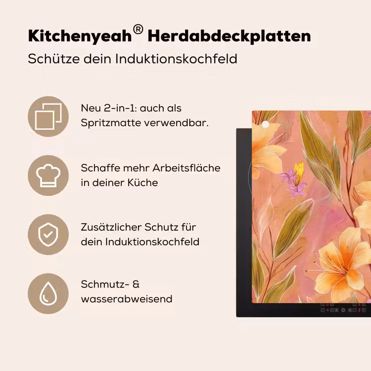 Botanisch - Bloemen - Kleurrijk Inductie beschemer met haakjes klein 777 -ky-usp-de