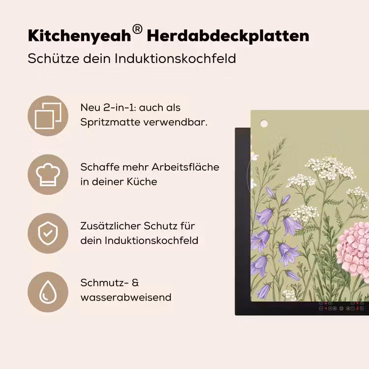 Botanisch - Bloemen - Kleurrijk Inductie beschemer met haakjes klein -ky-usp-de
