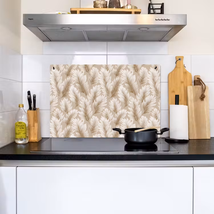 Botanisch - Patroon - Beige Inductie beschemer met haakjes klein 777 -sfeer2