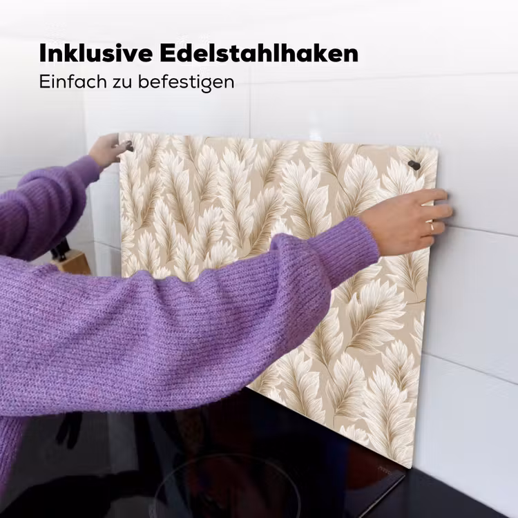 Botanisch - Patroon - Beige Inductie beschemer met haakjes klein 777 -ky-ophangen-de