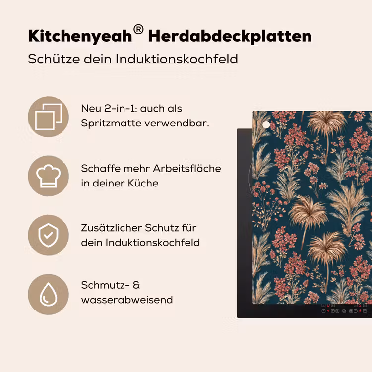 Botanisch - Patroon - Blauw Inductie beschemer met haakjes klein 777 -ky-usp-de