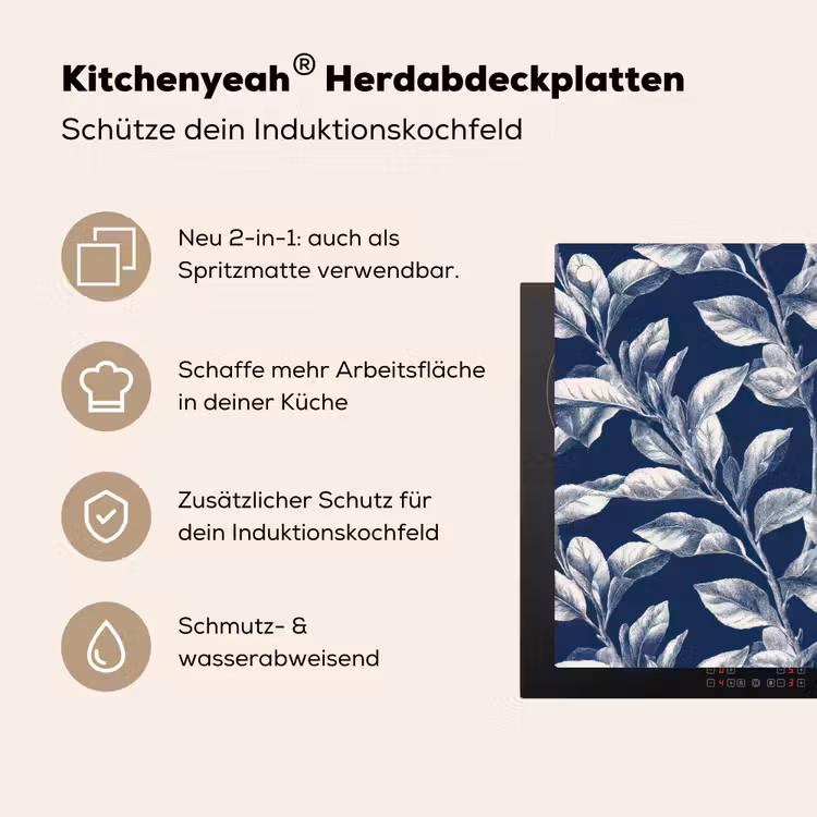Botanisch - Patroon - Blauw Inductie beschemer met haakjes klein 777 -ky-usp-de