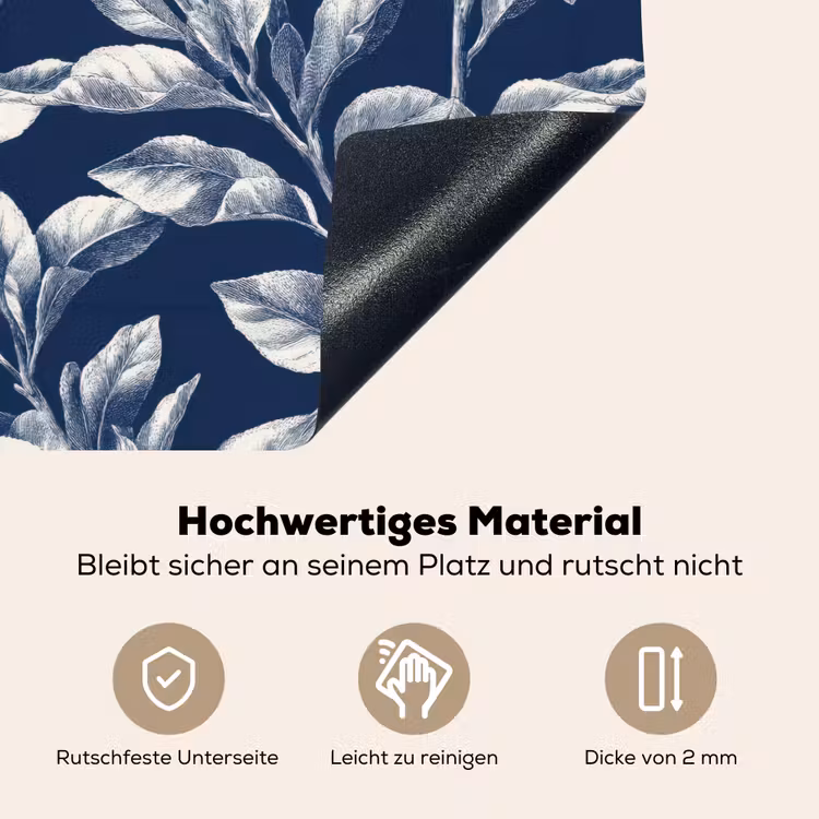Botanisch - Patroon - Blauw Inductie beschemer met haakjes klein 777 -ky-onderkant-de