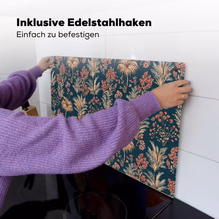 Botanisch - Patroon - Blauw Inductie beschemer met haakjes klein 777 -ky-ophangen-de