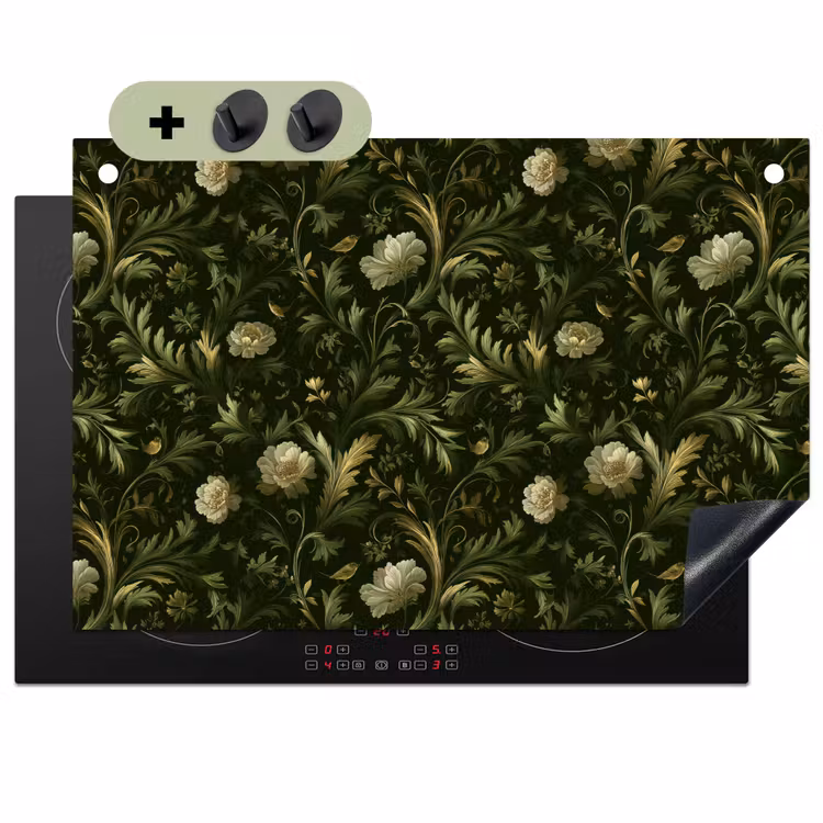 Botanisch - Naadloos - Bloemen Inductie beschemer met haakjes klein 777 -3d