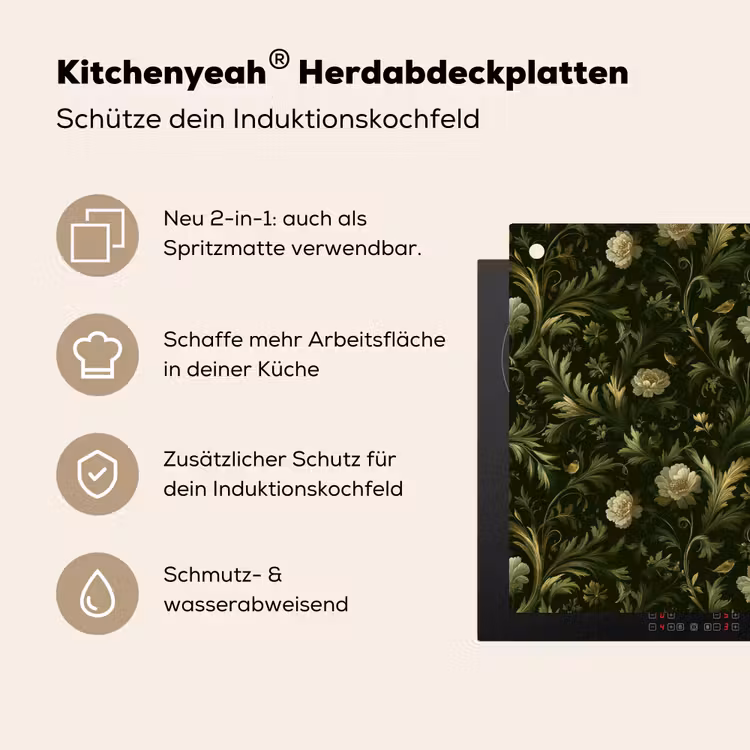 Botanisch - Naadloos - Bloemen Inductie beschemer met haakjes klein 777 -ky-usp-de