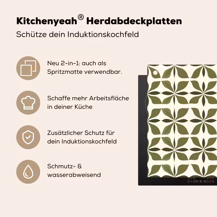 Botanisch - Retro - Groen Inductie beschemer met haakjes klein 777 -ky-usp-de