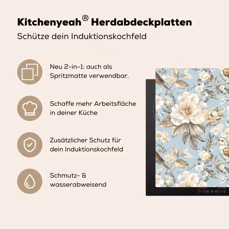 Botanisch - Zangvogel - Blauw Inductie beschemer met haakjes klein 777 -ky-usp-de