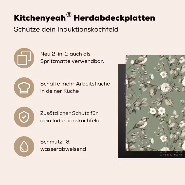 Botanisch - Vogels - Groen Inductie beschemer met haakjes klein 777 -ky-usp-de