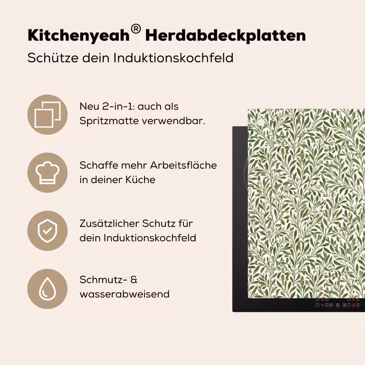 Botanisch - Takken - Groen Inductie beschemer met haakjes klein 777 -ky-usp-de